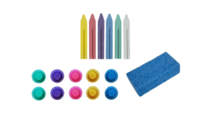 Set - spugna per lavagna per gesso + gessetti colorati + 10 calamite colorate