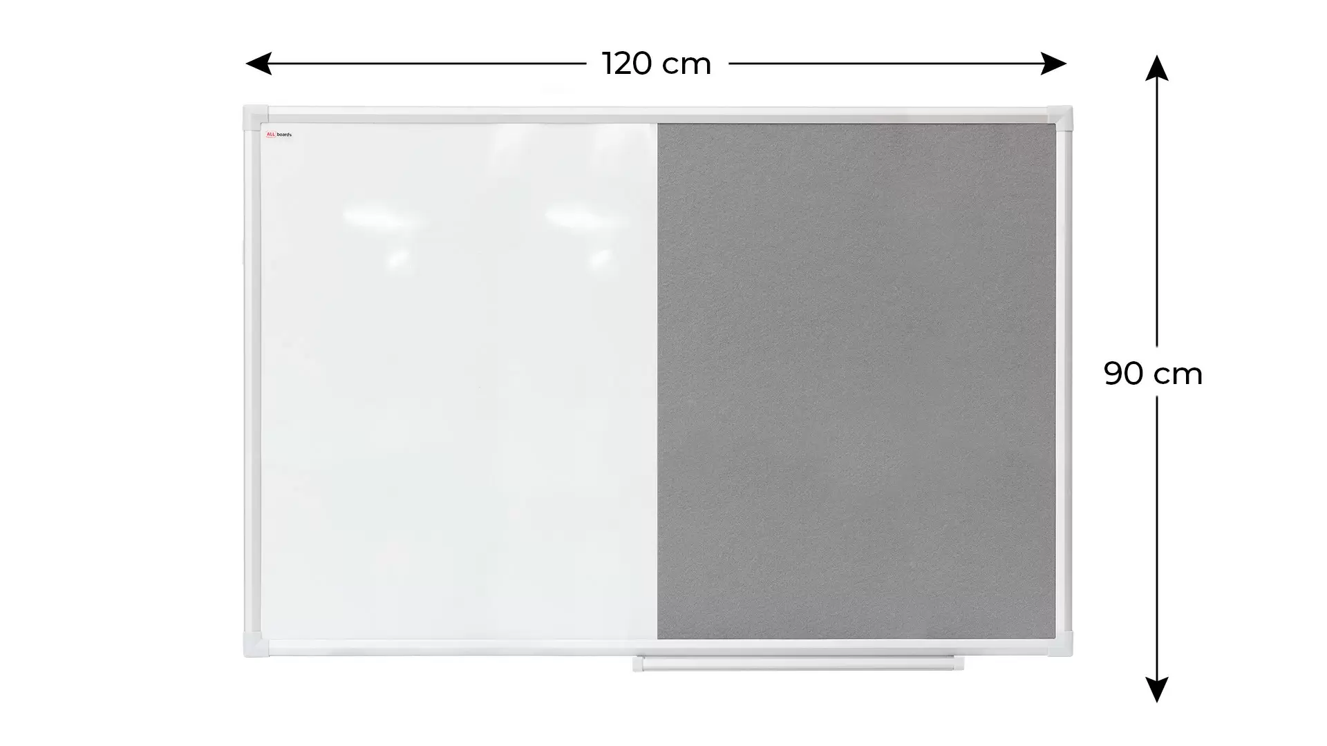 Lavagna bianca magnetica e in feltro grigio combinata 120x90cm cornice in alluminio - immagine 4