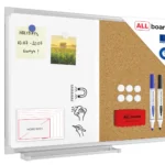 Lavagna magnetica cancellabile a secco e in sughero combinata (cornice in alluminio) 60x40 cm