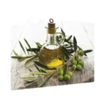 Tagliere Coprifornelli in Vetro Universale OLIERA Olio D’Oliva Set 2 Pezzi, Protezione per Piani Cottura, Piano di Lavoro, in Vetro Temperato, Decorazione Cucina, 52x30cm