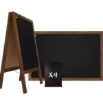 Set “legno laccato” – Lavagna con cavalletto 118x61cm, lavagna per gesso 90x60cm, lavagnette per gesso formato A5 4pz.