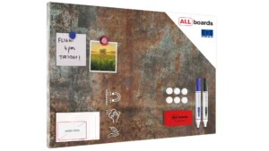 Lavagna magnetica in acciaio RUGGINE 60x40 cm MetalBoards lastra con stampa adatta per tutti i tipi di calamite + set di accessori GRATIS