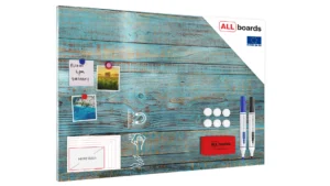 Lavagna magnetica in acciaio LEGNO BLU RETRO VINTAGE 90x60 cm MetalBoards lastra con stampa adatta per tutti i tipi di calamite + set di accessori GRATIS