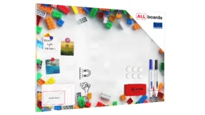 Lavagna magnetica in acciaio MATTONCINI COSTRUZIONI CON MATTONCINI 90x60 cm MetalBoards lastra con stampa adatta per tutti i tipi di calamite + set di accessori GRATIS