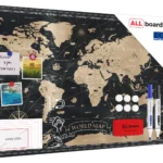 Lavagna magnetica in acciaio MAPPA DEL MONDO NERA VINTAGE CLASSICA STATI E CAPITALI 90x60 cm MetalBoards lastra con stampa adatta per tutti i tipi di calamite + set di accessori GRATIS