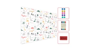 Lavagna magnetica in acciaio DINOSAURI DISEGNATI CARTONE ANIMATO 90x60 cm MetalBoards lastra con stampa adatta per tutti i tipi di calamite + set di accessori GRATIS