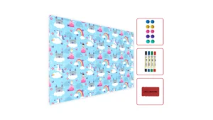 Lavagna magnetica in acciaio PRINCIPESSE UNICORNI CASTELLO ROSA 60x40 cm MetalBoards lastra con stampa adatta per tutti i tipi di calamite + set di accessori GRATIS