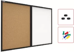 Lavagna Bianca Magnetica e in Sughero Combinata con Cornice MDF 60x40cm + 3 Calamite e 5 Puntine Incluse