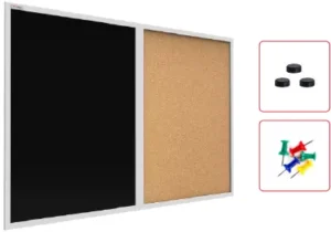 Lavagna Magnetica per Gesso e in Sughero Combinata con Cornice MDF 90x60cm + 3 Calamite e 5 Puntine Incluse
