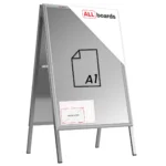 Espositore pubblicitario con cavalletto a scatto A1 bifacciale struttura in alluminio grigio