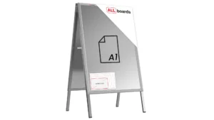 Espositore pubblicitario con cavalletto a scatto A1 bifacciale struttura in alluminio grigio