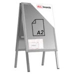 Espositore pubblicitario con cavalletto a scatto A2 bifacciale struttura in alluminio grigio