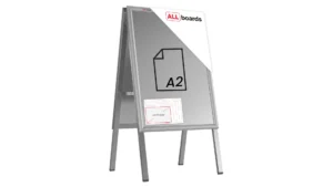 Espositore pubblicitario con cavalletto a scatto A2 bifacciale struttura in alluminio grigio