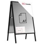 Espositore pubblicitario con cavalletto a scatto A1 bifacciale struttura in alluminio nero