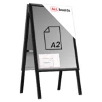 Espositore pubblicitario con cavalletto a scatto A2 bifacciale struttura in alluminio nero
