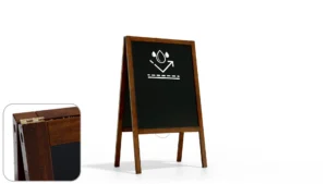 Lavagna per gesso con cavalletto bifacciale 100x60 cm RESISTENTE ALL’ACQUA, Struttura in Legno, Scrivibile con Gessetti e Pennarelli a Gesso, per Bar Ristoranti Locali