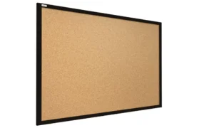 Lavagna in Sughero con Cornice Nero in Legno 90x60cm, Bacheca Sughero per Puntine Spille Memoboard