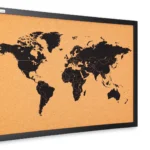 Lavagna in sughero MAPPA DEL MONDO con cornice in legno laccato NERO 60x40 cm