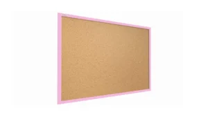 Lavagna in Sughero con Cornice Rosa in Legno 90x60cm, Bacheca Sughero per Puntine Spille Memoboard