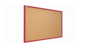 Lavagna in Sughero con Cornice Rossa in Legno 90x60cm, Bacheca Sughero per Puntine Spille Memoboard