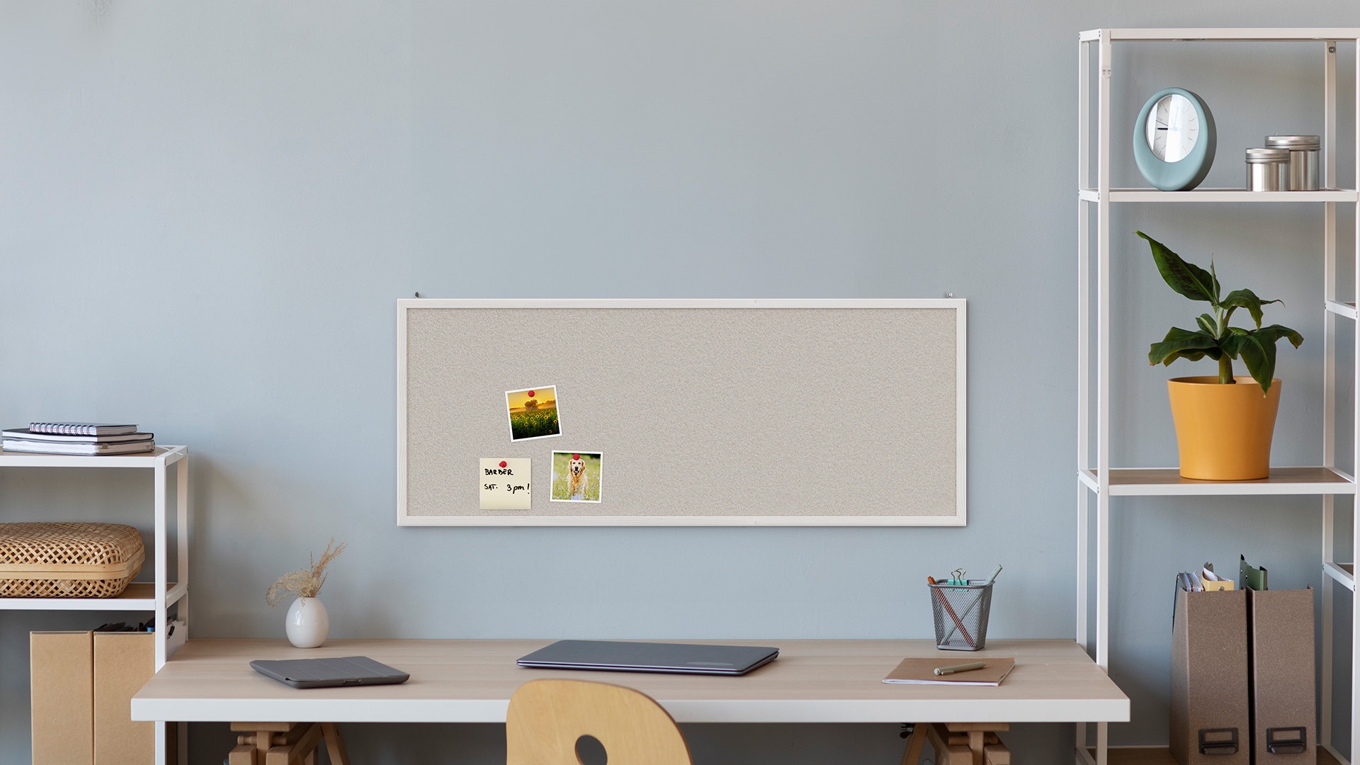 Bacheca in sughero bianco 100x40 cm cornice in legno BIANCA - immagine 2