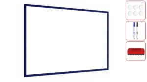 Lavagna Magnetica Cancellabile a Secco Bianca con Cornice Blu Scuro in Legno 90x60 cm