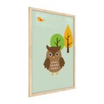 Quadro colori pastello GUFO 60x40 cm con cornice in legno naturale