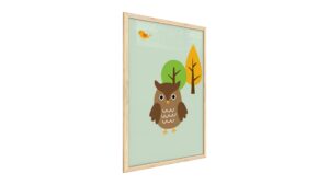 Quadro colori pastello GUFO 60x40 cm con cornice in legno naturale