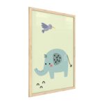 Quadro colori pastello ELEFANTE 60x40 cm con cornice in legno naturale