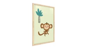 Quadro colori pastello SCIMMIA 60x40 cm con cornice in legno naturale