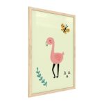 Quadro colori pastello FENICOTTERO 60x40 cm con cornice in legno naturale