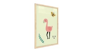 Quadro colori pastello FENICOTTERO 60x40 cm con cornice in legno naturale