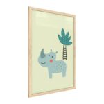 Quadro colori pastello RINOCERONTE 60x40 cm con cornice in legno naturale