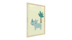 Quadro colori pastello RINOCERONTE 60x40 cm con cornice in legno naturale