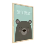 Quadro colori pastello con orsetto sweet dreams 60x40cm con cornice in legno naturale