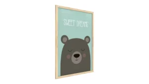 Quadro colori pastello con orsetto sweet dreams 60x40cm con cornice in legno naturale