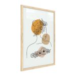 Quadro colori pastello ritratto di una donna in fiori beige 60x40 cm con cornice in legno naturale N. 1