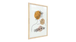 Quadro colori pastello ritratto di una donna in fiori beige 60x40 cm con cornice in legno naturale N. 1