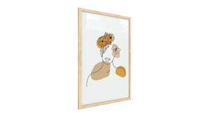 Quadro colori pastello ritratto di una donna in fiori beige 60x40 cm con cornice in legno naturale N. 2