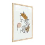 Quadro colori pastello ritratto di una donna in fiori beige 60x40 cm con cornice in legno naturale N. 3