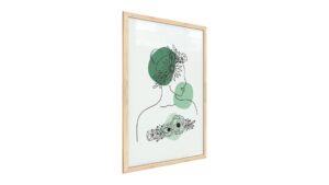 Quadro colori pastello ritratto di una donna in fiori verde 60x40 cm con cornice in legno naturale N. 1