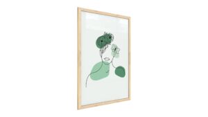 Quadro colori pastello ritratto di una donna in fiori verde 60x40 cm con cornice in legno naturale N. 2