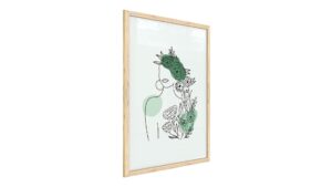 Quadro colori pastello ritratto di una donna in fiori verde 60x40 cm con cornice in legno naturale N. 3