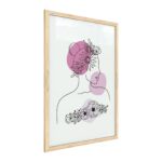 Quadro colori pastello ritratto di una donna in fiori rosa 60x40 cm con cornice in legno naturale N. 1