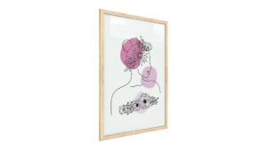 Quadro colori pastello ritratto di una donna in fiori rosa 60x40 cm con cornice in legno naturale N. 1