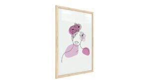 Quadro colori pastello ritratto di una donna in fiori rosa 60x40 cm con cornice in legno naturale N. 2