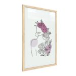 Quadro colori pastello ritratto di una donna in fiori rosa 60x40 cm con cornice in legno naturale N. 3