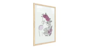 Quadro colori pastello ritratto di una donna in fiori rosa 60x40 cm con cornice in legno naturale N. 3