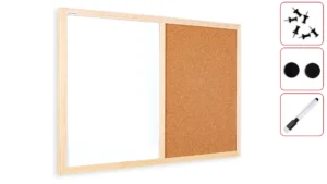 Lavagna magnetica e in sughero 60x40 cm COMBI con cornice in legno + ACCESSORI