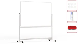 Lavagna magnetica cancellabile a secco mobile a due lati e supporto orientabile su rotelle 180x120 cm